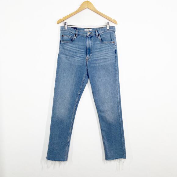 RE/DONE 70s Originals Straight Jeans Sanded Blue Denim Raw Hem Boho Size 30 - Picture 11 of 11